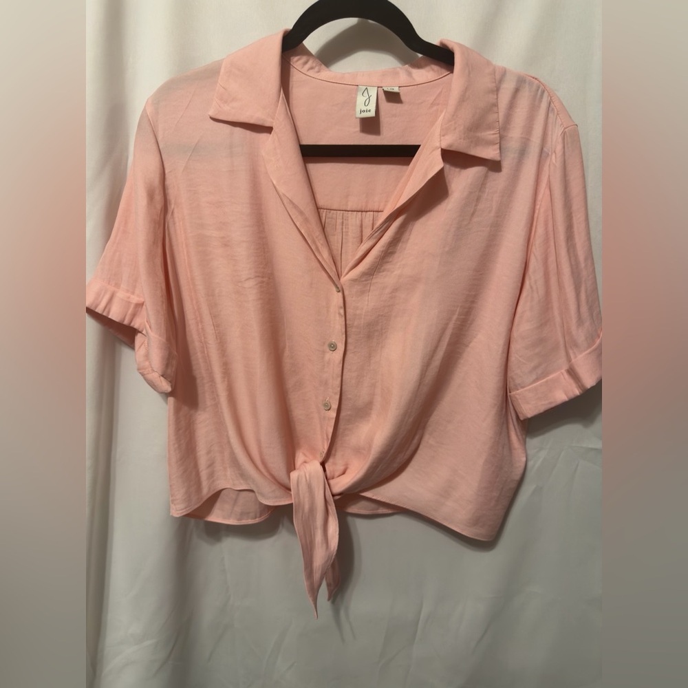 Joie Pink Button Down Cropped Short Sleeve Blouse Size Large